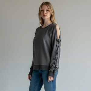 Lucky Brand Distressed Off-the-shoulder Crewneck Sweatshirt